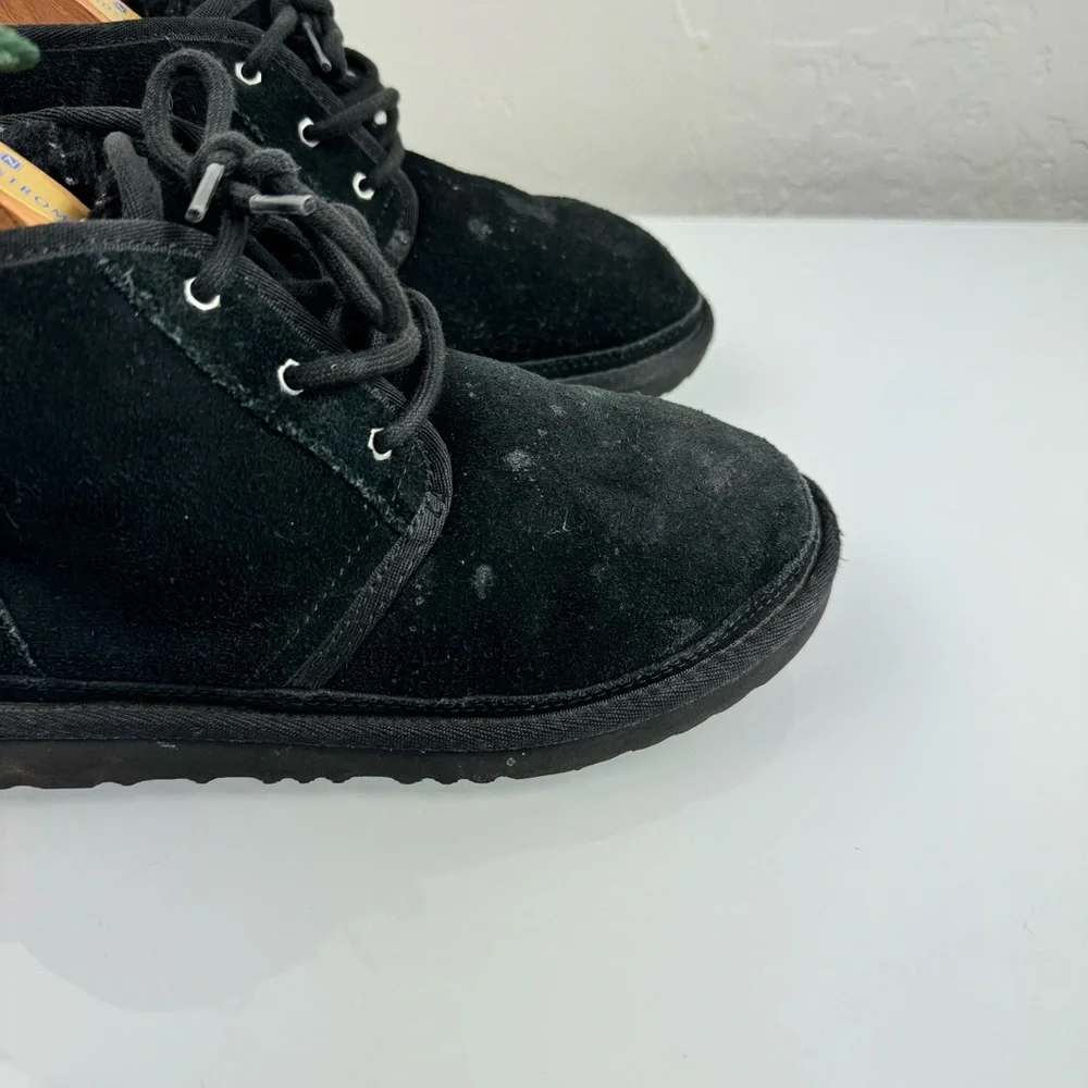 Ugg Boots Neumel ll Solid Black Booties Ankle Lace Up Leather‎ Suede Lined